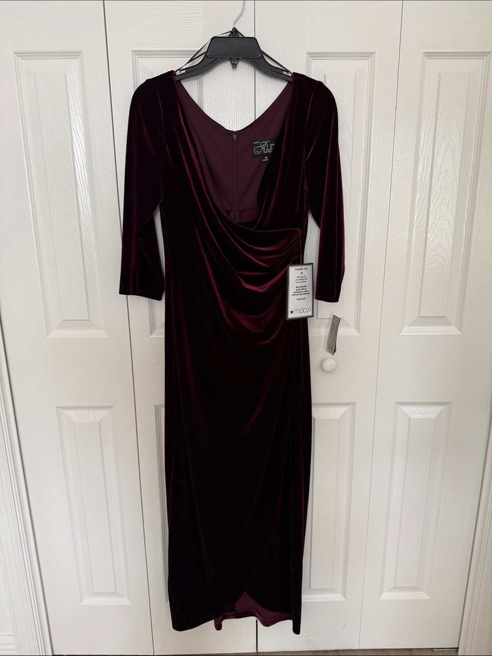 Alex Evenings Velvet Draped Maxi Dress in Deep Wine
